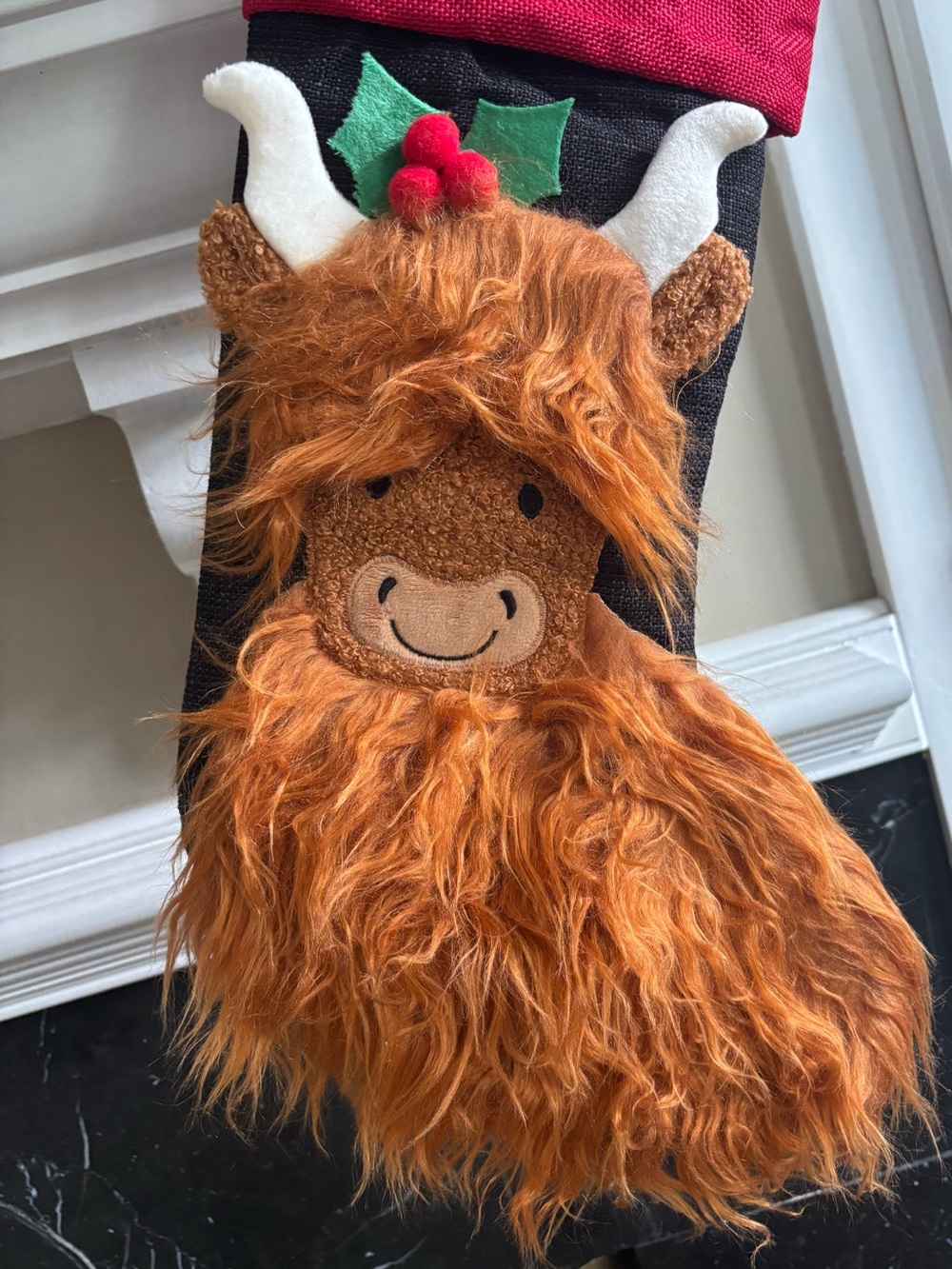 NOS Highland Cow Christmas Stocking 18”x10” 2017 Hobby Lobby Fuzzy Embroidered